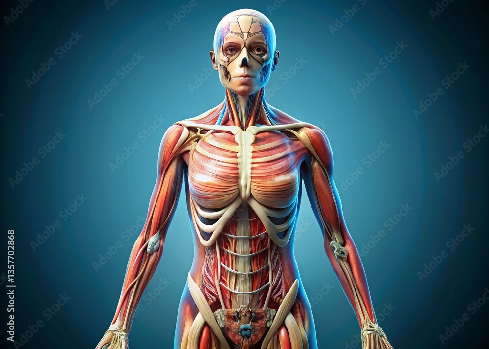 Normal Female Body Visual Panoramic Human Anatomy: Female Body Diagram, Detailed Musculature ...