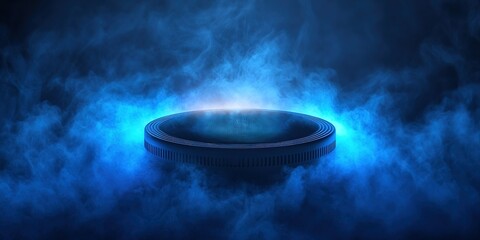 Wall Mural - mysterious glowing platform surrounded by smoke in a dark environment