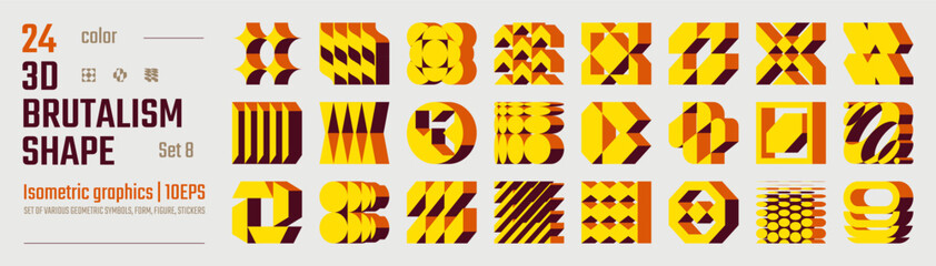 Aufkleber - 3d Color postmodern abstract geometric graphic elements, Brutalist vector shapes, Refraction and distortion glass effect various form, isometric trendy design symbols in Y2K aesthetics set 8