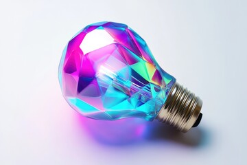Wall Mural - a vibrant, iridescent light bulb with a faceted, gem-like design, radiating creativity and innovatio