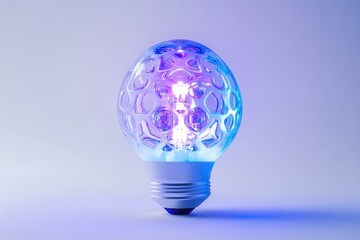 Wall Mural - a futuristic light bulb with a unique, textured glass design emits a vibrant purple and blue glow.