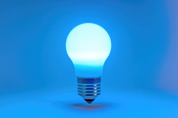 Wall Mural - glowing lightbulb emitting blue light against a blue background, symbolizing ideas and innovation.