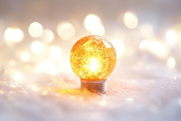 Wall Mural - glowing light bulb on soft fabric with bokeh background, symbolizing ideas and inspiration.