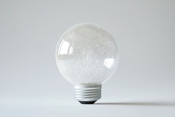 Wall Mural - a clear glass lightbulb filled with iridescent glitter sits on a plain white background.
