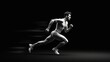 © ANDREY PROFOTO - Dynamic black and white illustration of a muscular male runner in midsprint against a dark background emphasizing speed and motion