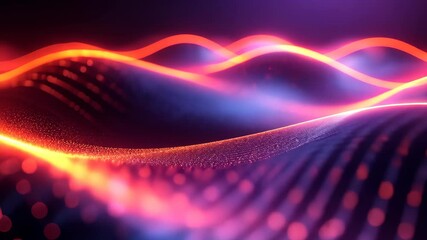 Wall Mural - dynamic digital landscape of glowing waves in red and blue hues with particle lights. wallpaper high