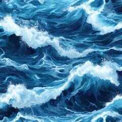 Leinwandbilder - Seamless ocean wave pattern with swirling blue waters and dynamic whitecaps creating a relaxing atmosphere Generative AI