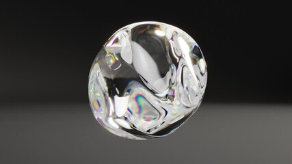 Glass bubble sphere or ball in the process of deformation transformation on black bg able to loop 4k