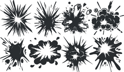 Wall Mural - collection of abstract explosion and splash illustrations in black and white.