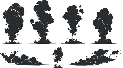 Wall Mural - cartoon smoke explosion vector illustration with various plume shapes.