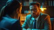 © Tania - Serious caucasian adult male in business meeting with female associate in office