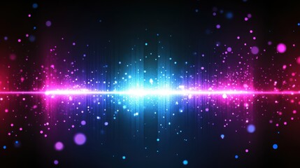 Aufkleber - Abstract futuristic dark background with scattered glowing neon particles, digital sparks, and holographic light bursts, deep black with vibrant neon accents in purple and blue