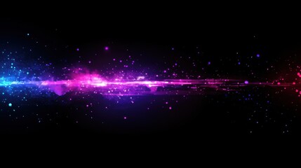 Aufkleber - Abstract futuristic dark background with scattered glowing neon particles, digital sparks, and holographic light bursts, deep black with vibrant neon accents in purple and blue