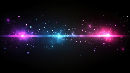 Aufkleber - Abstract futuristic dark background with scattered glowing neon particles, digital sparks, and holographic light bursts, deep black with vibrant neon accents in purple and blue