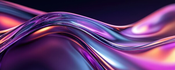 Wall Mural - Abstract fluid 3D render with a black background and holographic, iridescent neon curved wave in motion. Abstract fluid iridescent holographic curved wave in motion colorful gradient design. MZ 