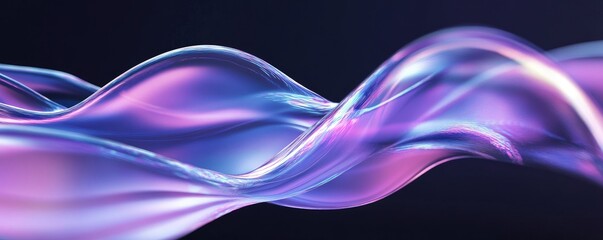 Wall Mural - Abstract fluid 3D render with a black background and holographic, iridescent neon curved wave in motion. Abstract fluid iridescent holographic curved wave in motion colorful gradient design. MZ 