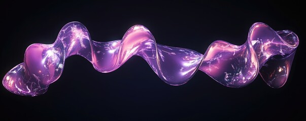 Wall Mural - Abstract fluid 3D render with a black background and holographic, iridescent neon curved wave in motion. Abstract fluid iridescent holographic curved wave in motion colorful gradient design. MZ 