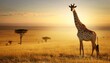 © l1gend - majestic giraffe represents beauty and vastness of African savanna with its golden grasslands and distant horizons