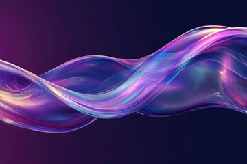 Wall Mural - Abstract fluid holographic iridescent purple curved wave in dark background 3d render. Gradient design element for backgrounds, wallpapers, posters and covers. MZ 