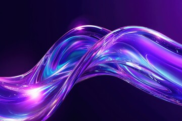 Wall Mural - Abstract fluid holographic iridescent purple curved wave in dark background 3d render. Gradient design element for backgrounds, wallpapers, posters and covers. MZ 