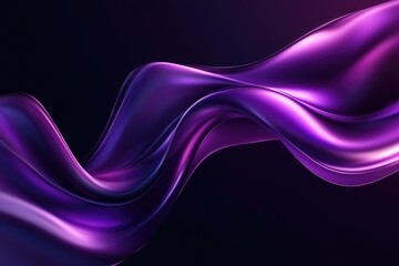 Wall Mural - Abstract fluid holographic iridescent purple curved wave in dark background 3d render. Gradient design element for backgrounds, wallpapers, posters and covers, MZ 