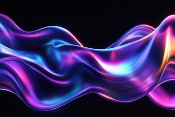Wall Mural - Abstract fluid 3D render with a black background and holographic, iridescent neon curved wave in motion. Abstract fluid iridescent holographic curved wave in motion colorful gradient. MZ 
