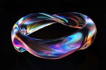 Wall Mural - Abstract fluid 3D render with a black background and holographic, iridescent neon curved wave in motion. Abstract fluid iridescent holographic curved wave in motion colorful gradient. MZ 