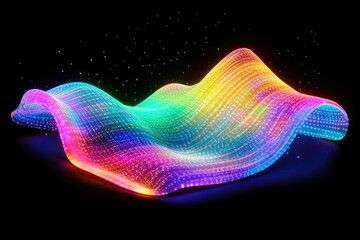 Wall Mural - Abstract fluid 3D render with a black background and holographic, iridescent neon curved wave in motion. Abstract fluid iridescent holographic curved wave in motion colorful gradient. MZ 