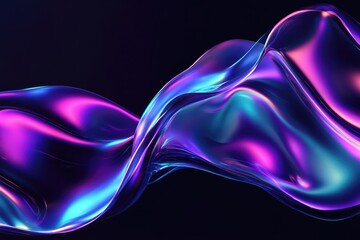 Wall Mural - Abstract fluid 3D render with a black background and holographic, iridescent neon curved wave in motion. Abstract fluid iridescent holographic curved wave in motion colorful gradient. MZ 