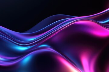 Wall Mural - Abstract fluid 3D render with a black background and holographic, iridescent neon curved wave in motion. Abstract fluid iridescent holographic curved wave in motion colorful gradient. MZ 