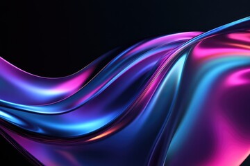 Wall Mural - Abstract fluid 3D render with a black background and holographic, iridescent neon curved wave in motion. Abstract fluid iridescent holographic curved wave in motion colorful gradient. MZ 
