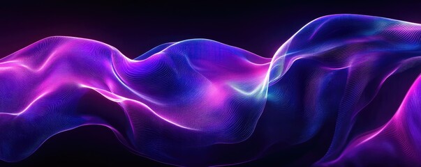 Wall Mural - Abstract fluid 3D render with a black background and holographic, iridescent neon curved wave in motion. Abstract fluid iridescent holographic curved wave in motion colorful gradient. MZ 