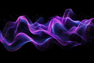 Wall Mural - Abstract fluid holographic iridescent purple curved wave in dark background 3d render. Gradient design element for backgrounds, wallpapers, posters and covers. MZ 