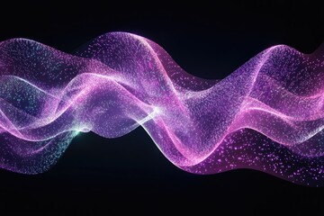 Wall Mural - Abstract fluid holographic iridescent purple curved wave in dark background 3d render. Gradient design element for backgrounds, wallpapers, posters and covers. MZ 