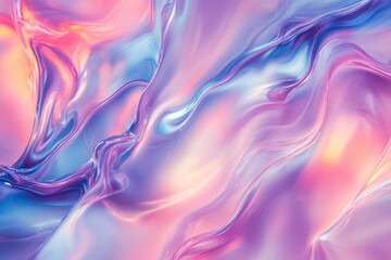 Wall Mural - An iridescent fluid abstract image with vibrant colors in a smooth, flowing style on a soft gradient background. Vibrant holographic fluid colors flow abstractly. pastel pink. MZ 