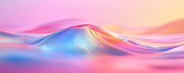 Wall Mural - An iridescent fluid abstract image with vibrant colors in a smooth, flowing style on a soft gradient background. Vibrant holographic fluid colors flow abstractly. pastel pink. MZ 