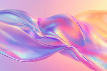 Wall Mural - An iridescent fluid abstract image with vibrant colors in a smooth, flowing style on a soft gradient background. Vibrant holographic fluid colors flow abstractly. pastel pink. MZ 
