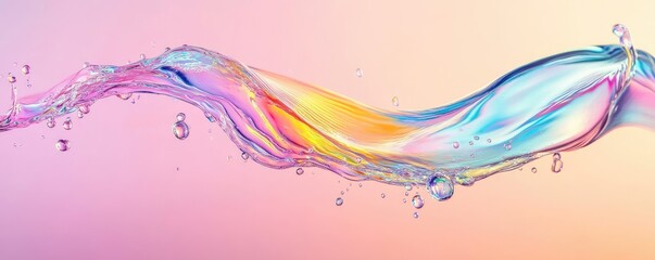 an iridescent fluid abstract image with vibrant colors in a smooth, flowing style on a soft gradient