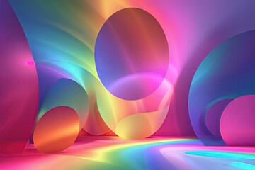 Wall Mural - Vibrant Abstract Landscape with Colorful Rainbow Gradients and Geometric Shapes