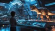 © I Am The Future - A child using augmented reality to explore dinosaurs in a high-tech science exhibit, with glowing interactive displays creating an immersive learning experience.