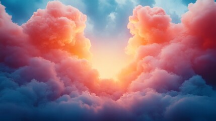 Wall Mural - A breathtaking image of the sky filled with soft clouds illuminated by a golden light, creating a dramatic and awe-inspiring atmosphere.