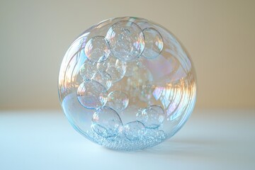 Aufkleber - Bubbles floating gracefully in a translucent sphere backlit by soft natural light in a minimalist setting