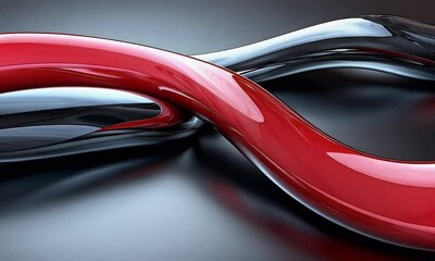 Wall Mural - Abstract Fluid Design with Intertwining Red and Black Shapes on a Glossy Surface
