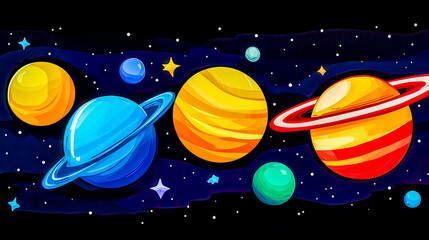 Wall Mural - colorful planets and stars shining in the dark universe