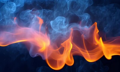 Wall Mural - Dynamic Flame and Smoke Pattern with Evocative Movements and Vibrant Colors Against a Dark Background in Abstract Formatting