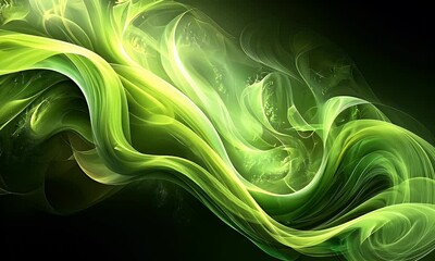 Wall Mural - Abstract Swirling Green Waves with Shimmering Light Effects Creating a Dreamy Atmosphere in a Fluid Motion Background