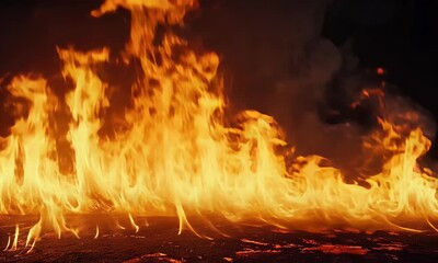 Wall Mural - Lively Flames Rising with Intense Heat and Bright Glow on a Dark Background Creating a Dramatic Fire Effect