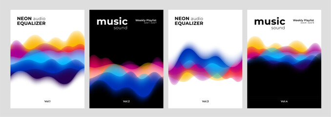 Poster - Vector Sound Wave Abstract Backgrounds. Color-Flowing Music Graphic Pattern. Gradient Motion Pulse Voice Rhythm