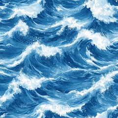 Aufkleber - Swirling deep blue ocean waves with foamy whitecaps creating a dynamic and relaxing atmosphere Generative AI