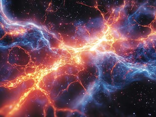 cosmic energy flow abstract background with orange and blue nebula